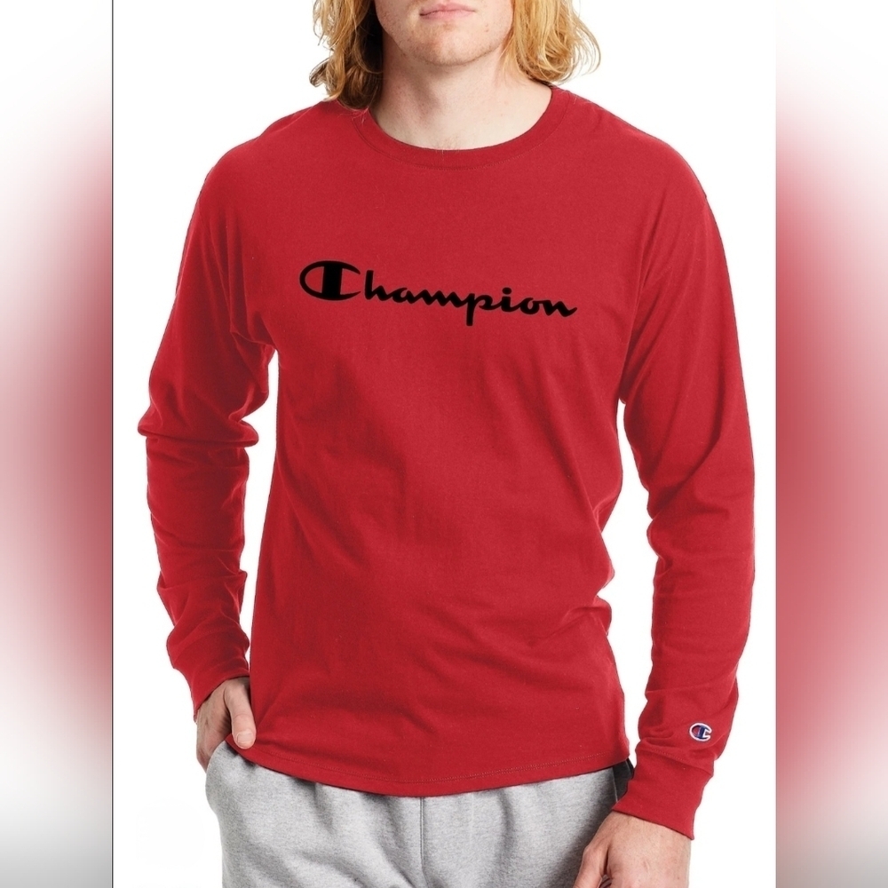 Champion Red Long Sleeve S Classic Logo Athleticwear Cotton Essential Sporty Y2K